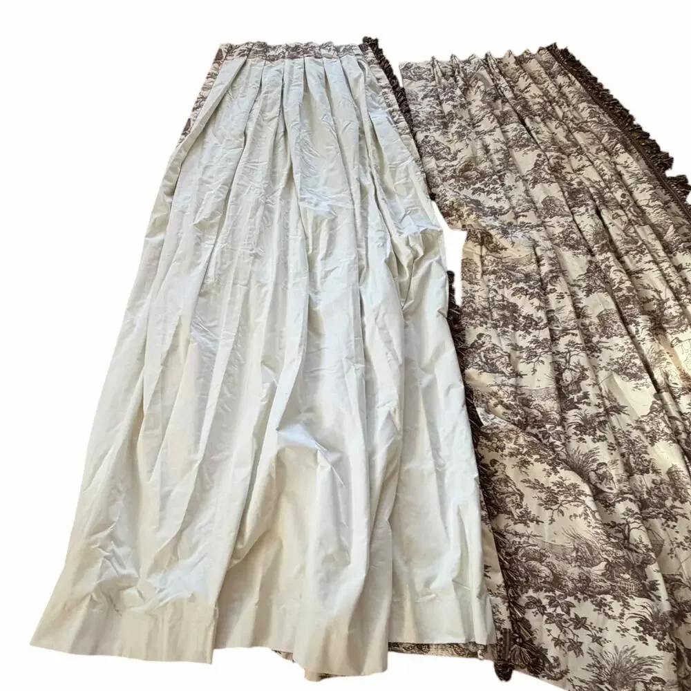 Vtg Laura Ashley House Party Toile Pinch Pleat Lined Curtains Panels 28x86 Brown